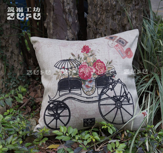 午睡靠垫套 亚麻靠垫/抱枕/腰枕套PP棉枕芯客厅枕头自行车系列