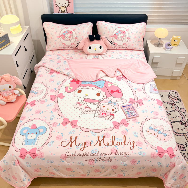 夏季三丽鸥卡通床笠款冰丝凉席夏被四件套空调被冰丝席可水洗机洗