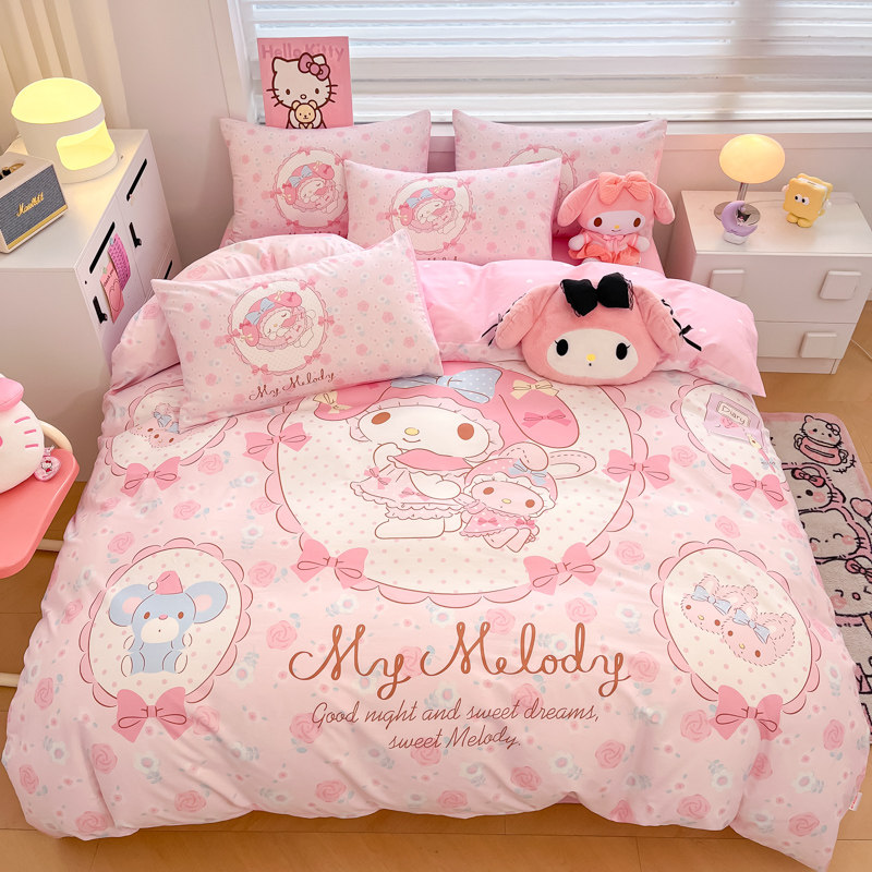 大版卡通三丽鸥KT猫纯棉四件套全棉儿童被套单人宿舍床单三件套