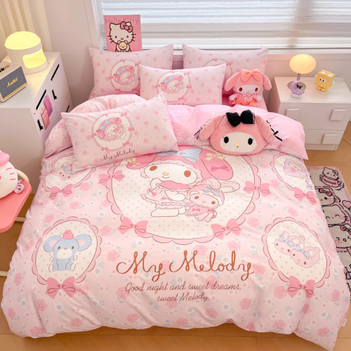 大版卡通三丽鸥KT猫纯棉四件套全棉儿童被套单人宿舍床单三件套