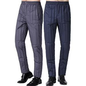 新款高端男士冬季羽绒裤中老年加厚内胆裤松紧高腰爸爸装保暖棉裤