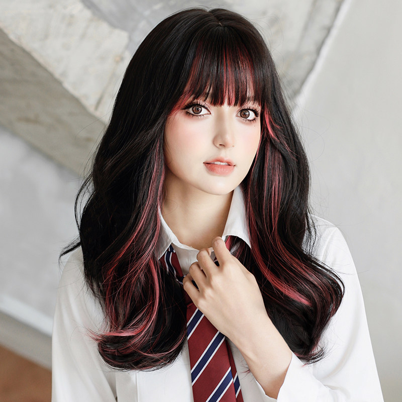 假发女长卷发哥特风lolita中长卷发气质网红挑染圆脸修脸全头套