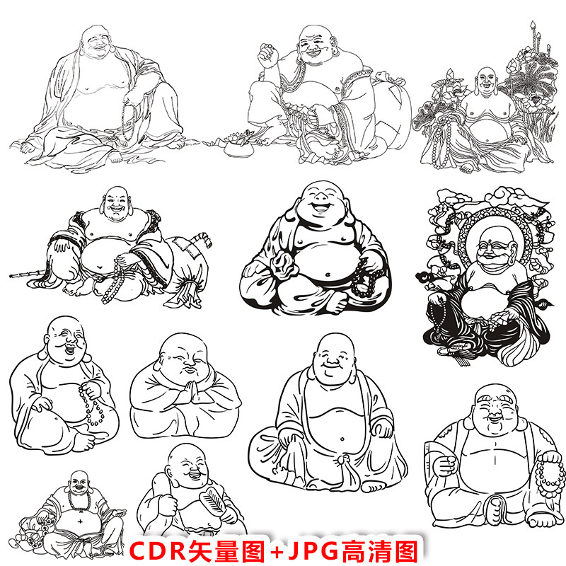 c301描绘手绘弥乐佛弥勒雕刻cdr矢量图jpg高清图