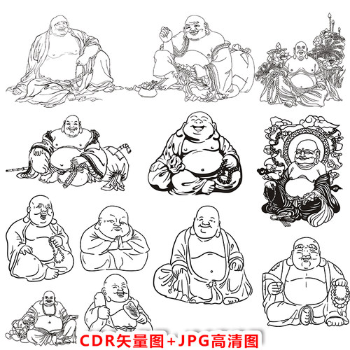 C301描绘手绘弥乐佛弥勒雕刻cdr矢量图JPG高清图