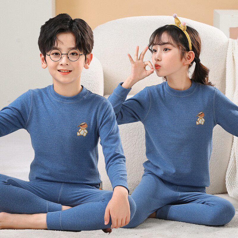 儿童保暖内衣套装大童小孩女童冬季德暖绒睡衣双面绒男童秋衣卫生