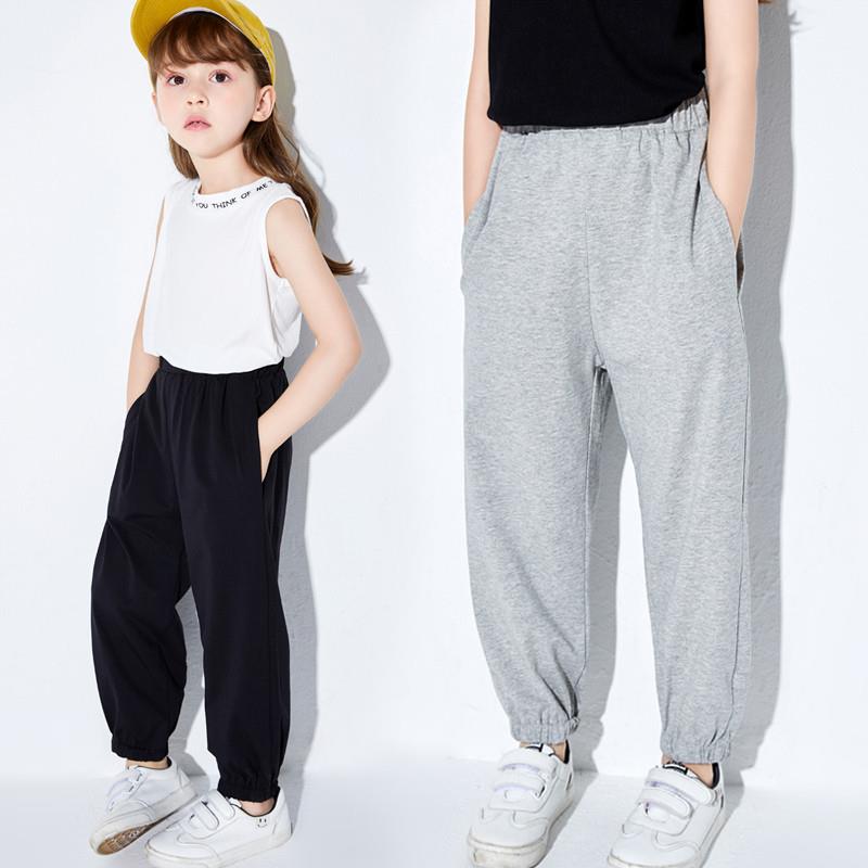 儿童运动裤夏季薄款女童裤子夏天灰色男童卫裤春秋黑色大童夏装长
