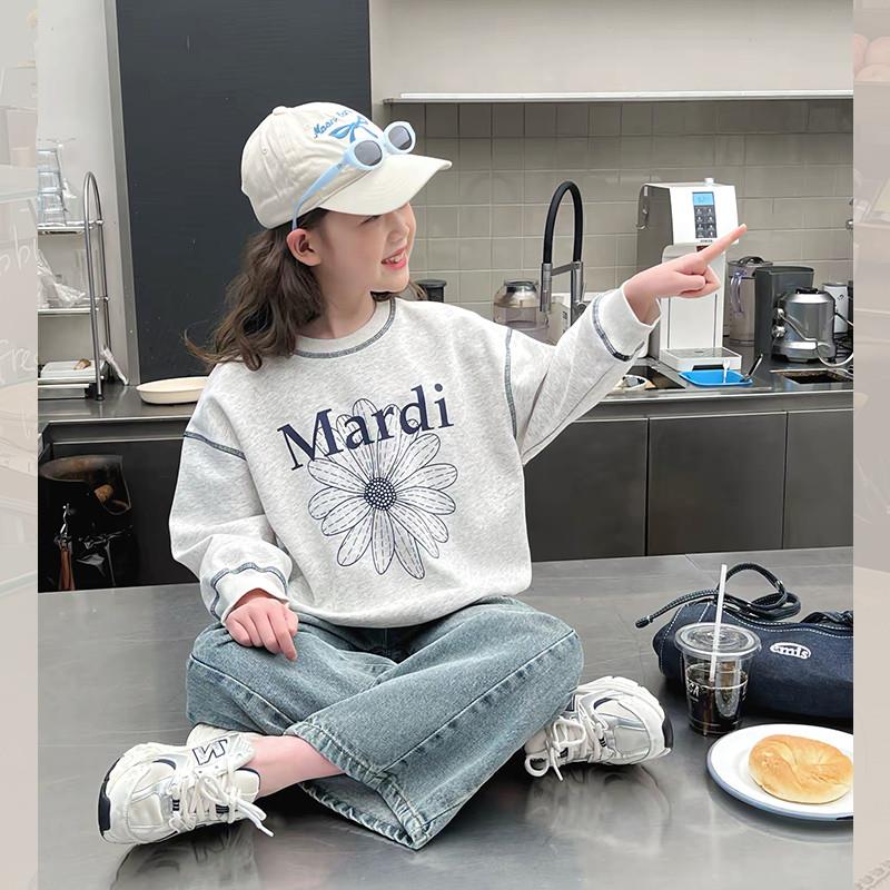儿童落肩时髦运动上衣女童洋气网红宽松卫衣大童装2025春装新款