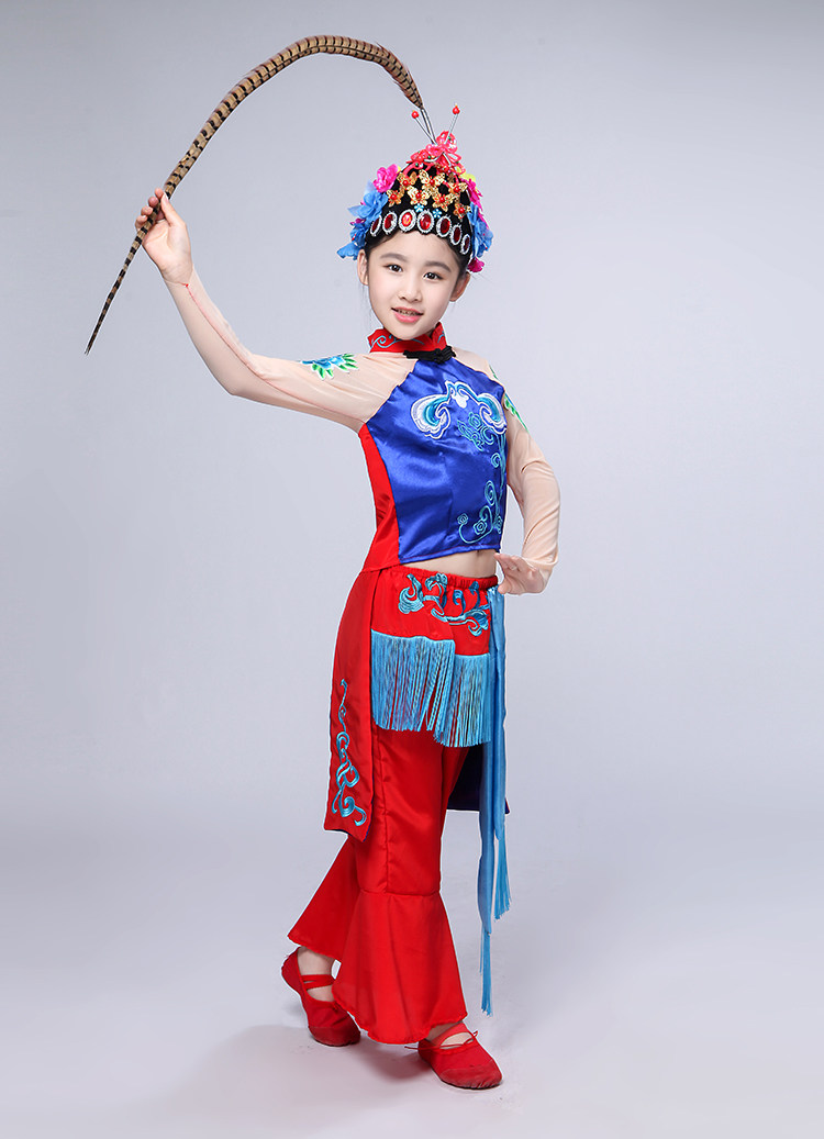 高档儿童俏花旦演出服戏服京剧戏曲头饰表演服女小花旦心有翎兮舞