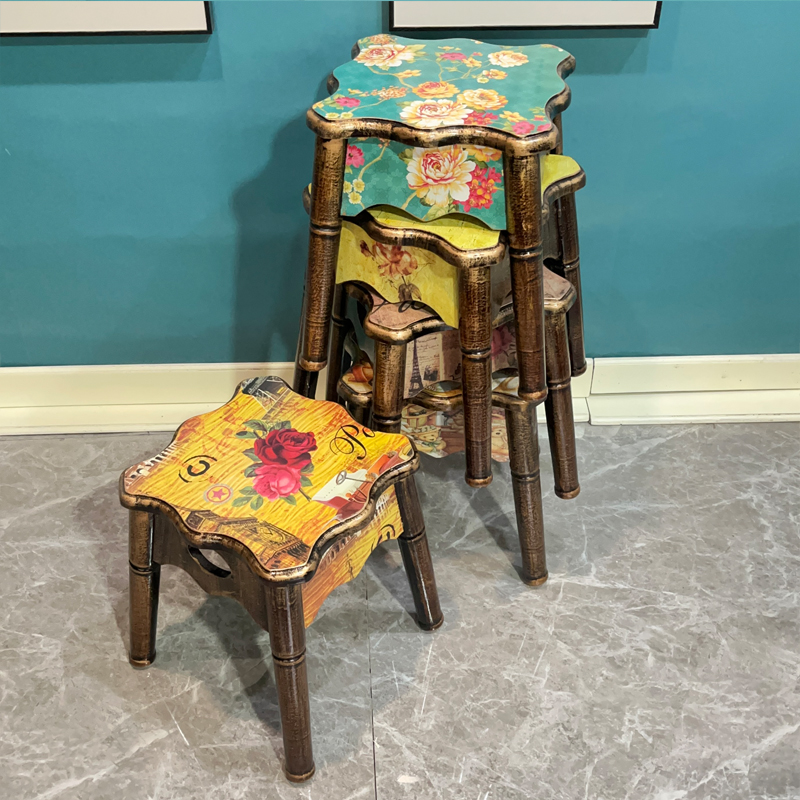 原木成人美式小方凳免安装