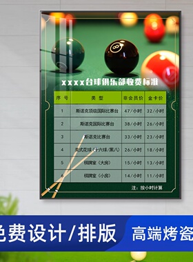台球厅台球室价目表价格表棋牌室酒店收费价格定制装饰画俱乐部画