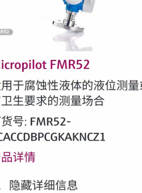 e+h雷达液位计 FMR52，80GHz，量程0-40m。法兰DN80
