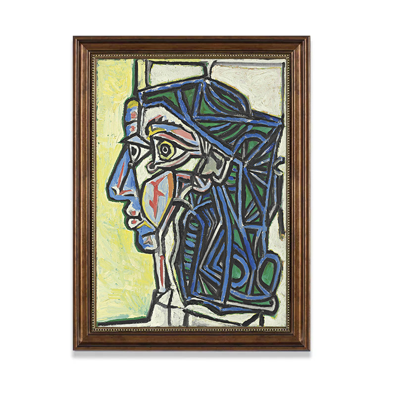 《侧脸女人》毕加索油画抽象装饰画床头玄关壁画成品美式外框包邮