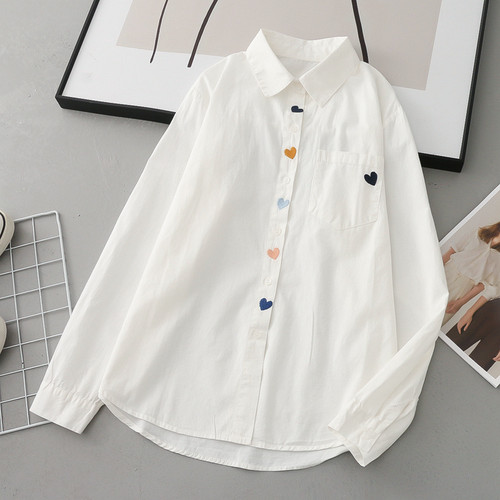 文艺小清新卡通刺绣衬衫长袖打底