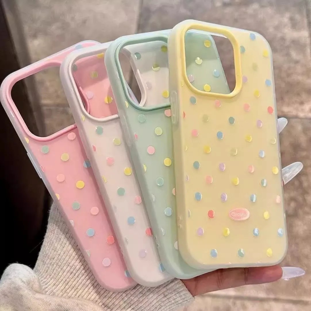 适用于苹果17ProMax手机壳糖果多色软边iPhone16错落缤纷小波点甜美手机套15大孔TPU保护套14防摔保护壳