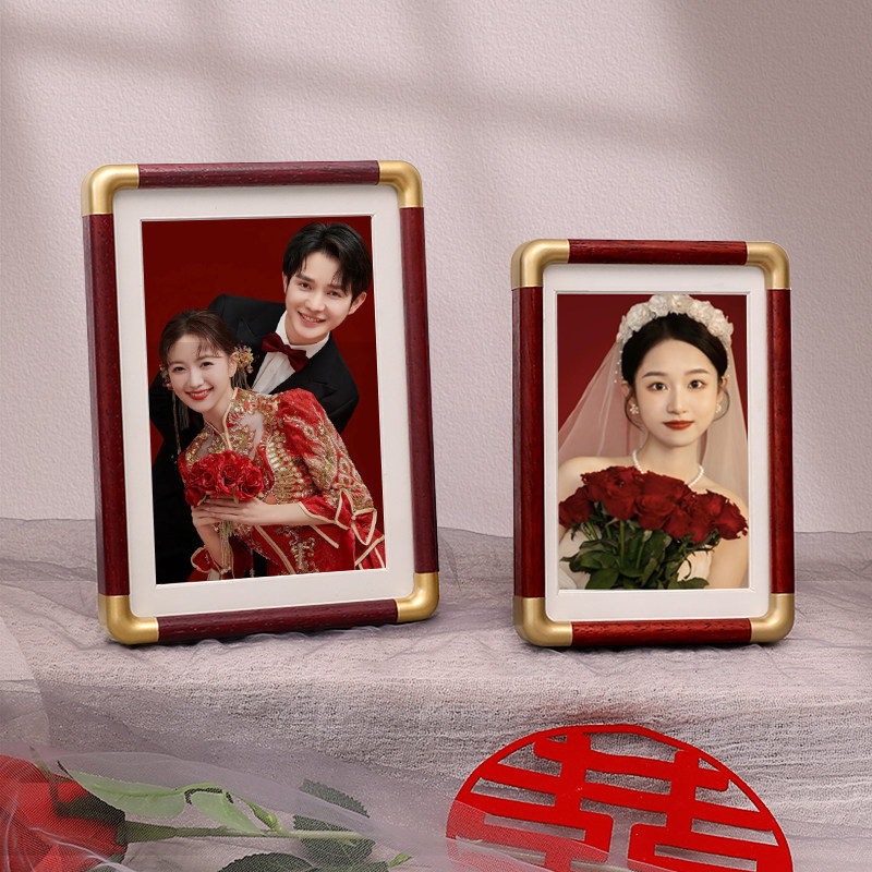 实木婚纱照相框摆台6寸框架六照片打印加高端结婚照8圆角10摆件