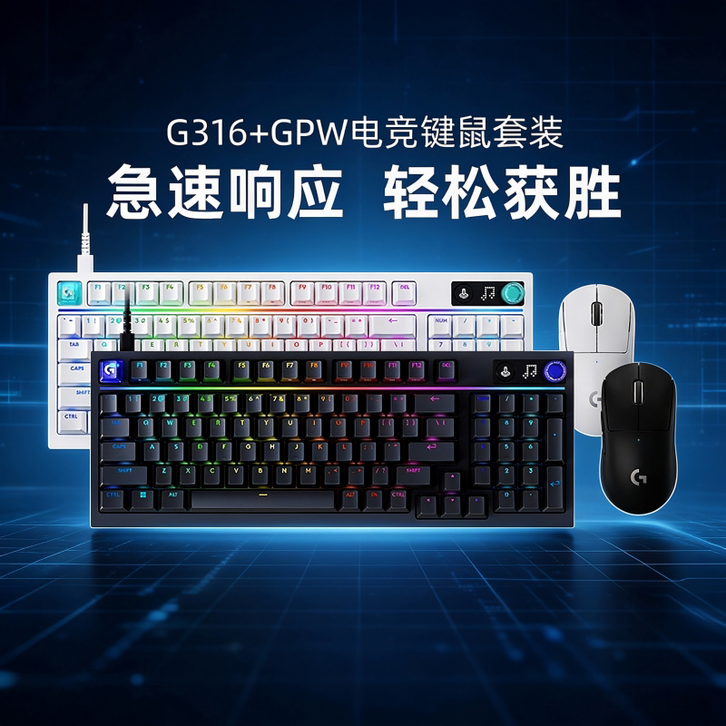 罗技G316键盘+GPW2代金刚版/g304x无线鼠标电竞游戏键鼠套装cs