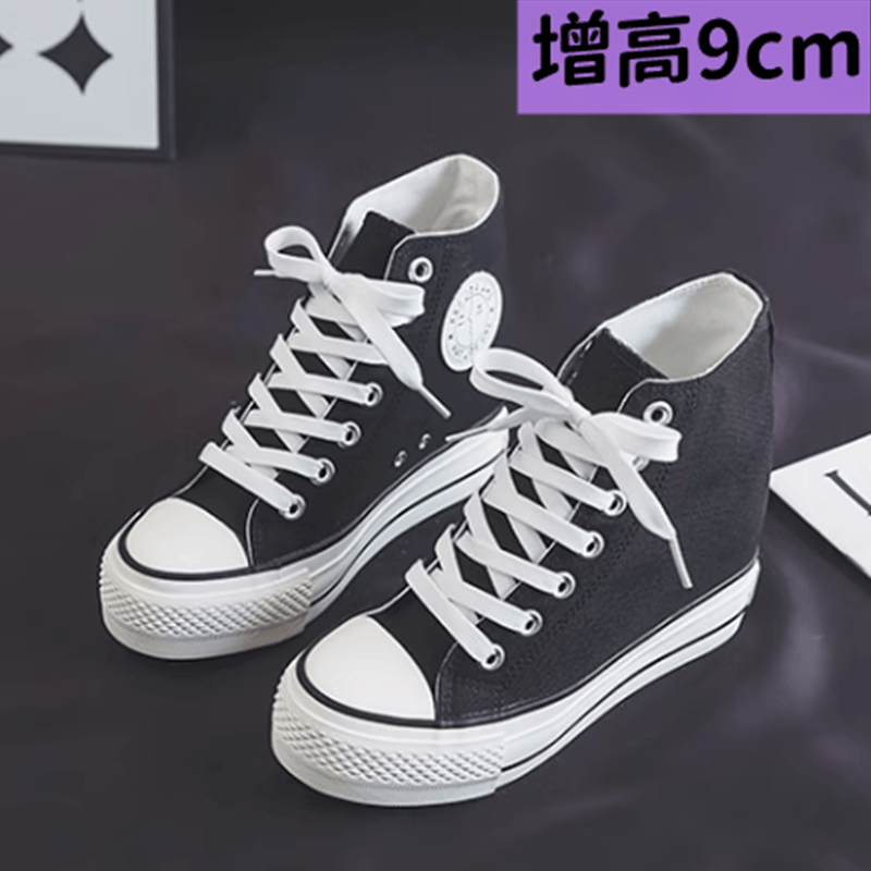 帆布鞋内增高9cm韩版高帮圆头