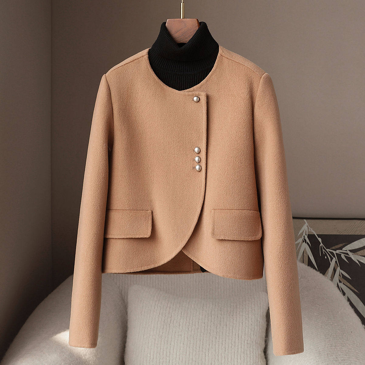 憨厚皇后春季新款ins风圆领呢大衣女2025韩版短款双面羊毛呢外套,女装/女士精品,毛呢外套,淘宝优惠券,粉丝福利购,淘宝优惠卷