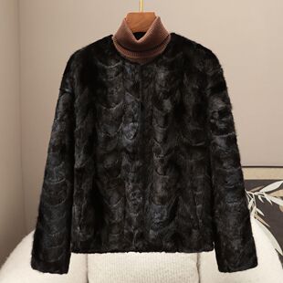 憨厚皇后2025秋冬新款圆领名媛风裘皮外套海宁轻奢风女式拼貂大衣