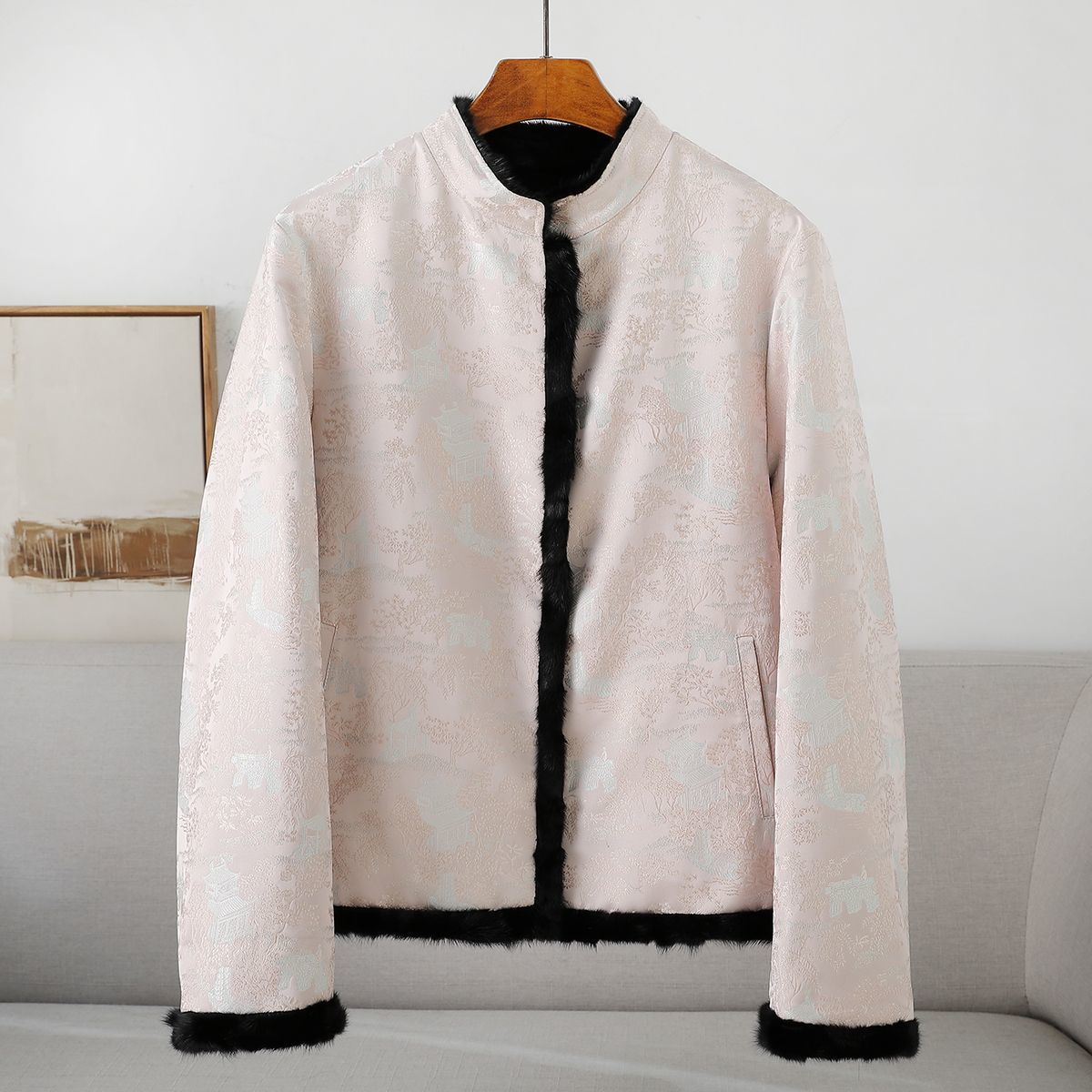 憨厚皇后2025海宁秋冬新款女式拼貂外套双面穿中式休闲水貂毛外套