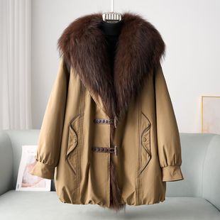 保暖外套 可拆卸貉子毛领派克羽绒服女式 憨厚皇后2025秋季 海宁新款