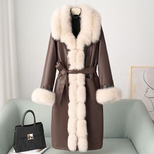 憨厚皇后2025秋冬新款大码狐狸毛领皮草外套填充鹅绒长款羽绒服女