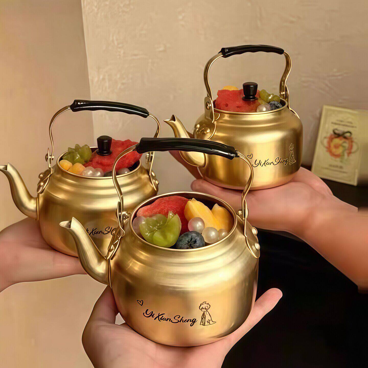 网红复古水吊壶蛋糕装饰容器老式铝制水壶烘焙下午茶甜品手提壶