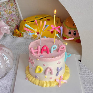 儿童七彩礼花软胶英文生日快乐蛋糕装饰happy英文字母甜品装扮