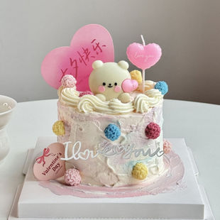 2026情人节爱心卡片蛋糕装饰插件软胶比心小熊情侣表白装扮摆件