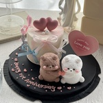 七夕情人节粉色爱心卡片蛋糕装饰插牌软胶爱心熊兔情侣纪念日摆件