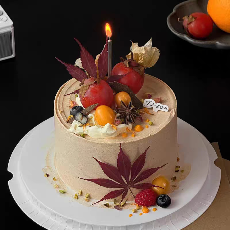 网红ins风秋天枫叶蛋糕装饰插件板栗子松鼠枫叶饼干立秋甜品装扮