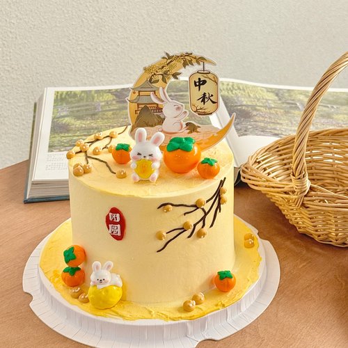 2025中秋节月饼小兔子蛋糕装饰摆件软胶柿子中秋快乐卡片甜品插件