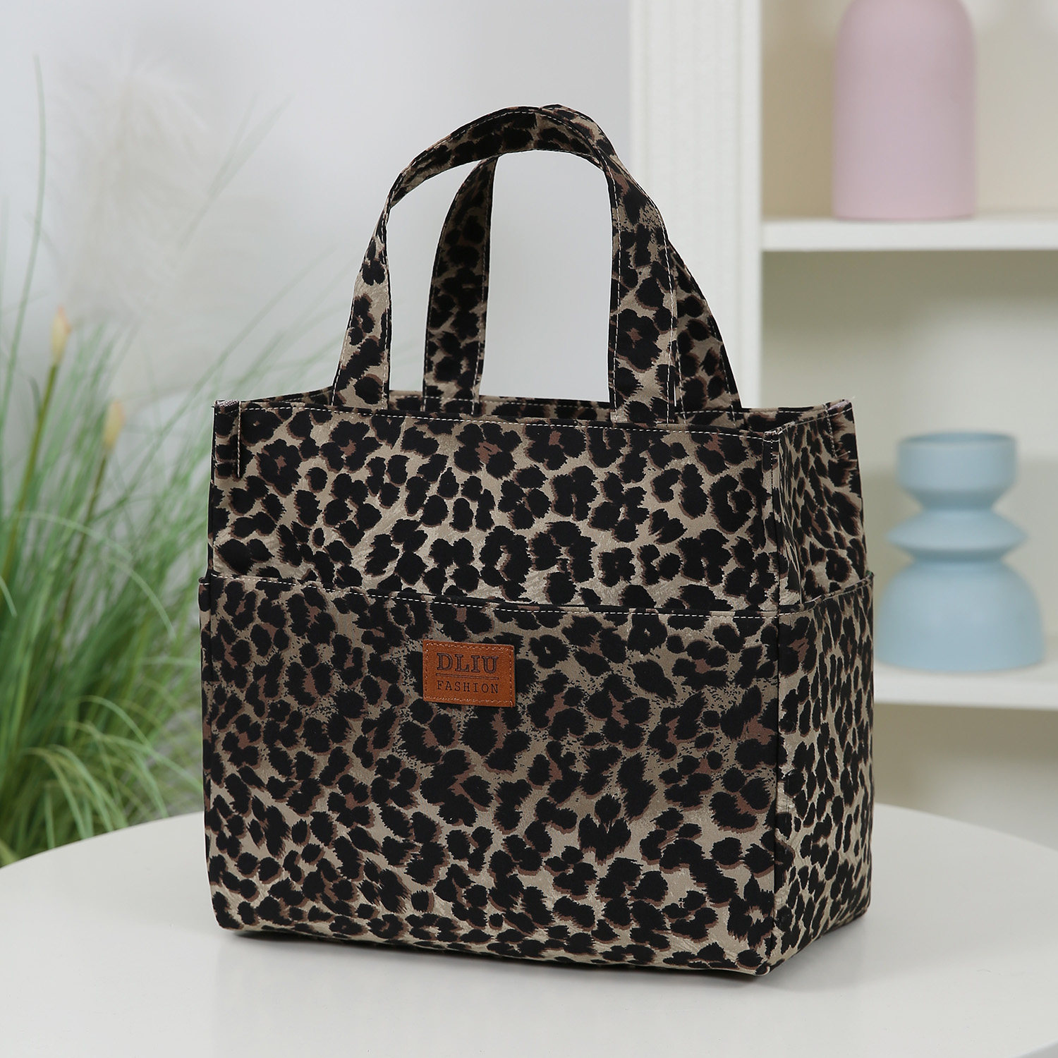 新款加厚布包豹纹大容量手提包多口袋上班通勤饭盒袋杂物外出妈咪,收纳整理,饭盒袋,淘宝优惠券,粉丝福利购,淘宝优惠卷