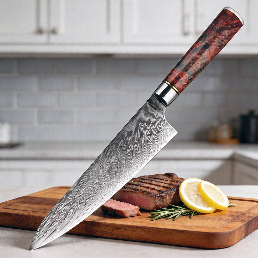 大马士革钢主厨刀鱼生专用刀锋利切片刀专业料理刀 家用切肉刀具