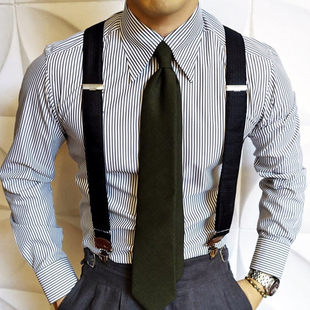 松紧背带夹胖人防滑裤 背带男式 带男士 吊裤 背带 夹吊带英伦绅士西裤