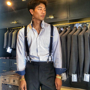 带扣肩带六夹男式 吊裤 吊带 成人西裤 英伦复古风背带夹松紧弹力男士