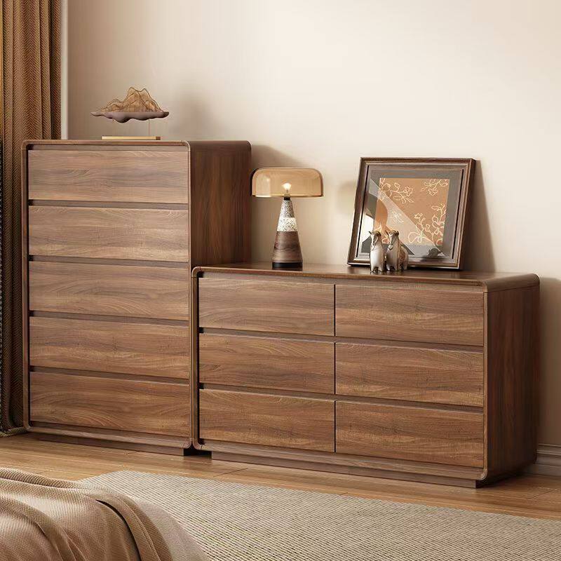 新中式实木五斗柜卧室床尾抽屉收纳柜客厅电视储物柜靠墙一体柜