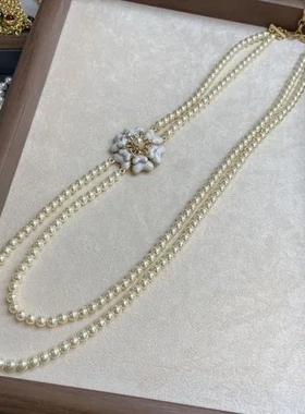 白色戒指珍珠山茶花镶钻项链滴油花朵锁骨链优雅耳环仙气法式