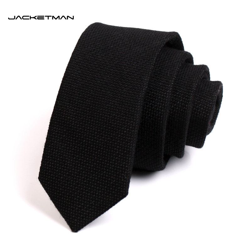 Jacketman羊毛领带男士韩版窄款商务5.5cm黑色暗纹单色款礼盒装