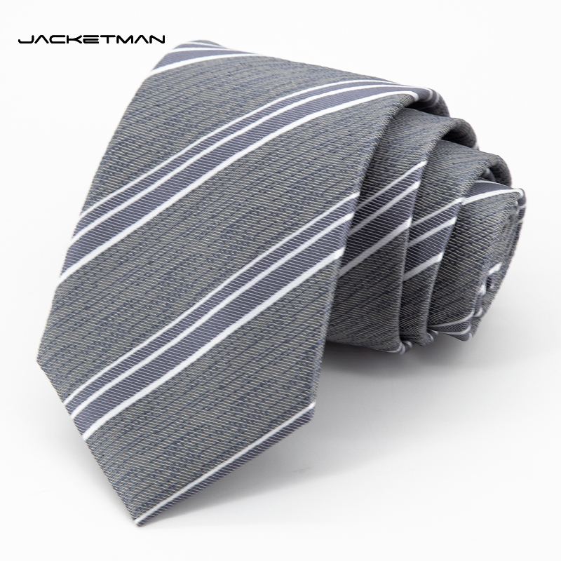 Jacketman灰色时尚白色斜纹领带
