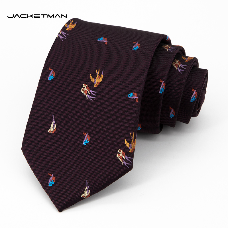 Jacketman紫红时尚彩色小鸟领带