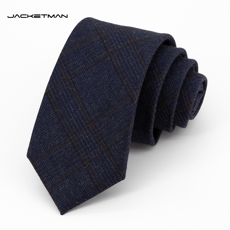Jacketman领带男韩版正装深蓝色英伦窄款格子纹个性时尚7cm礼盒装
