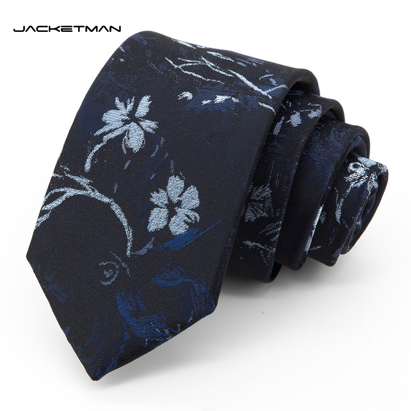 Jacketman领带窄款男士学院风正装蓝色个性时尚花花朵朵7cm礼盒装