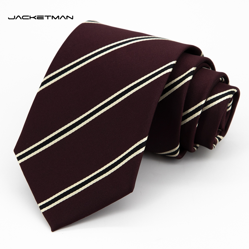 Jacketman棕色时尚黑白条纹领带