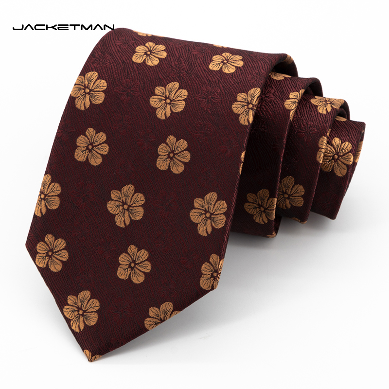 Jacketman酒红时尚橙金花朵领带