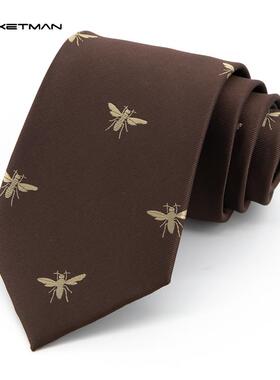 Jacketman领带男咖色时尚休闲小蜜蜂复古职业正装商务宽版8cm款