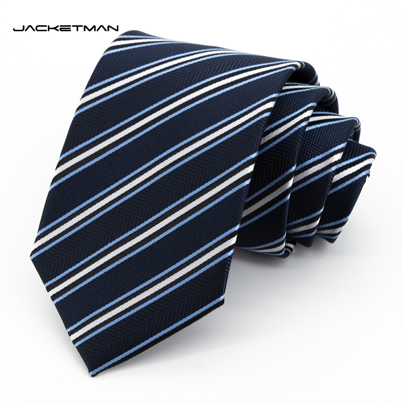 Jacketman领带男宽版蓝色商务职业正装白色条纹时尚手打8cm礼盒款
