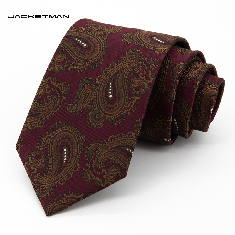 Jacketman酒红复古棕腰果领带