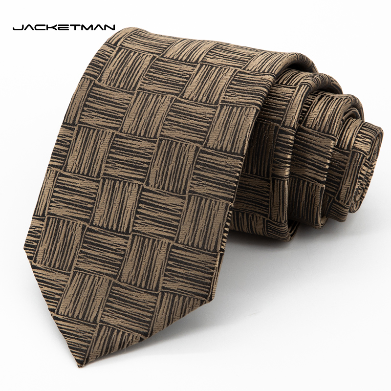 Jacketman棕咖色时尚几何纹领带