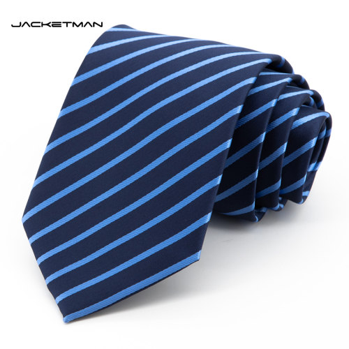 Jacketman领带男韩版蓝色个性浅蓝条纹时尚职业正装商务宽版8cm款